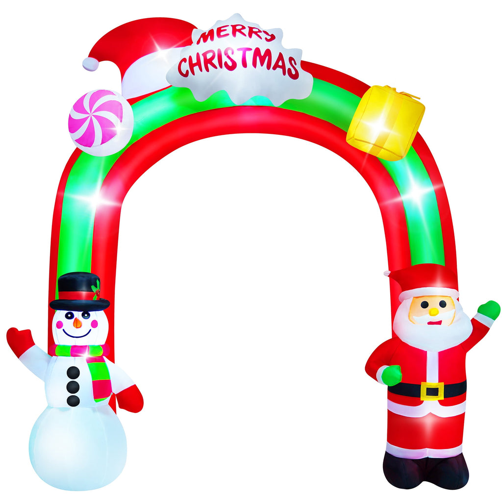 Yexmas 8FT Christmas Inflatable Archway,Christmas Blow Up Yard Decorations with Santa Claus and Snowman,Outdoor Christmas Decorations with Bow LED Lights