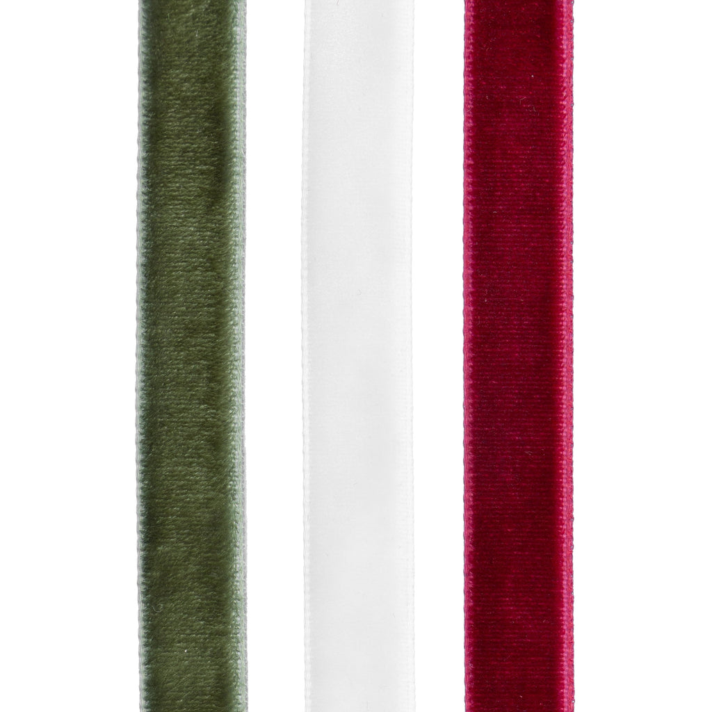My Texas House Green/Ivory/Burgundy Velvet Christmas Ribbon, 12', 3 Pack