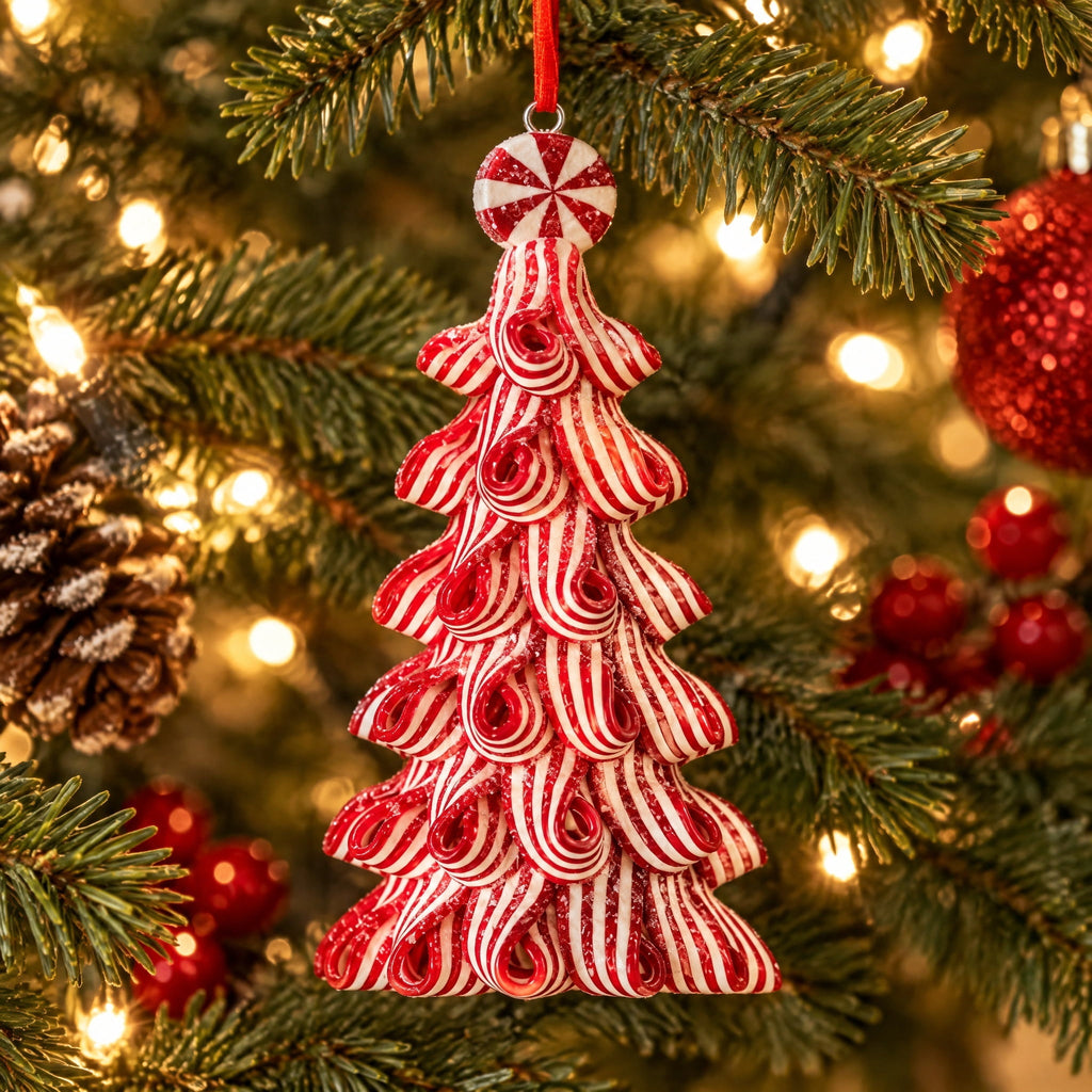 Red and White Ribbon Candy Christmas Tree Ornament, 4.5", by Holiday Time