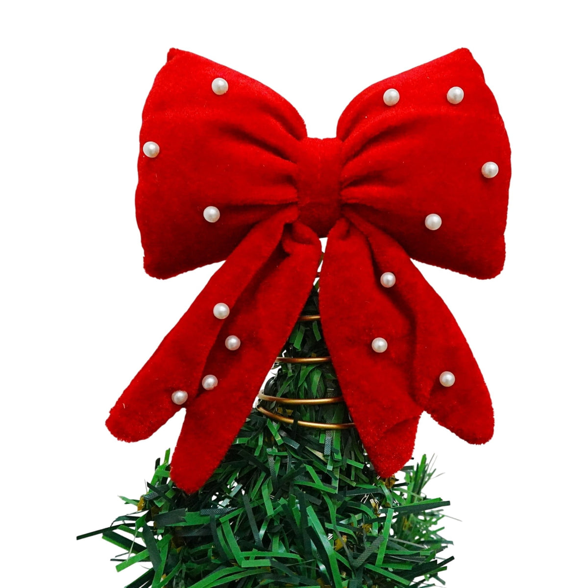 Mini Velvet Beaded Bow Christmas Tree Topper, Red and White, 6", by Holiday Time
