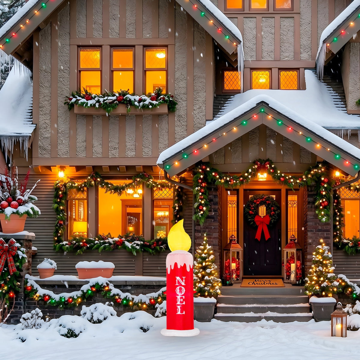 Red/White/Yellow Noel Candle with Flickering Light Christmas Airblown Yard Inflatable, 4', by Holiday Time