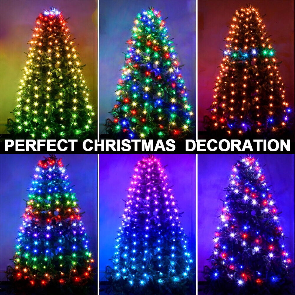 IC ICLOVER Christmas Tree String Lights Decorations with Ring Smart APP, 400 LED Waterfall Lights IP65 Waterproof Multi-Modes with Remote Color Changing Lights for Wedding Yard Party Home Holiday