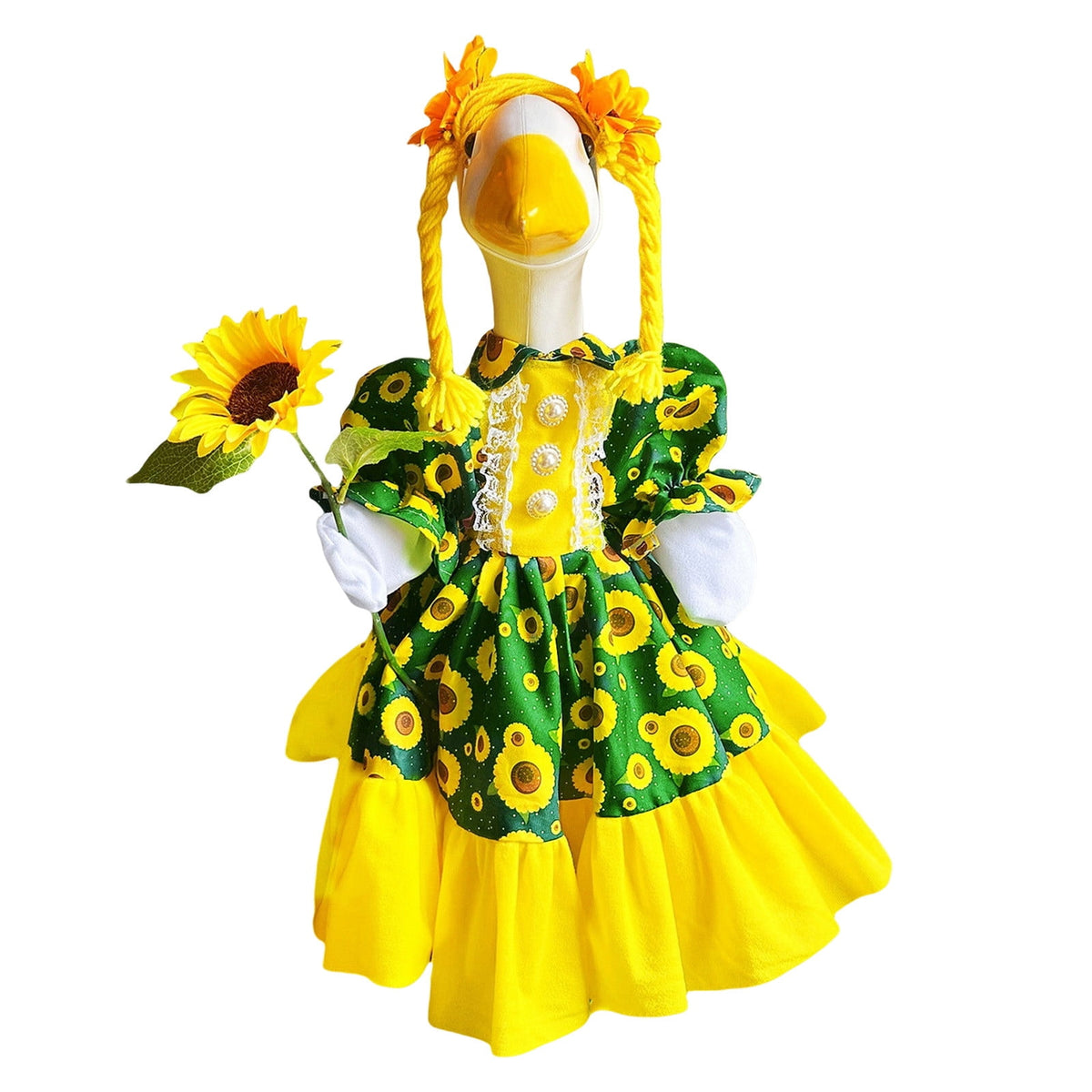 AZXY Thanksgiving Porch Goose Outfit, 23 Inch Lawn Goose Costume with Pilgrim Hat & Pumpkin Turkey Print Dress, Goose Clothes for Cement Plastic Goose Statue, Outdoor Yard Patio Fall Garden Decor