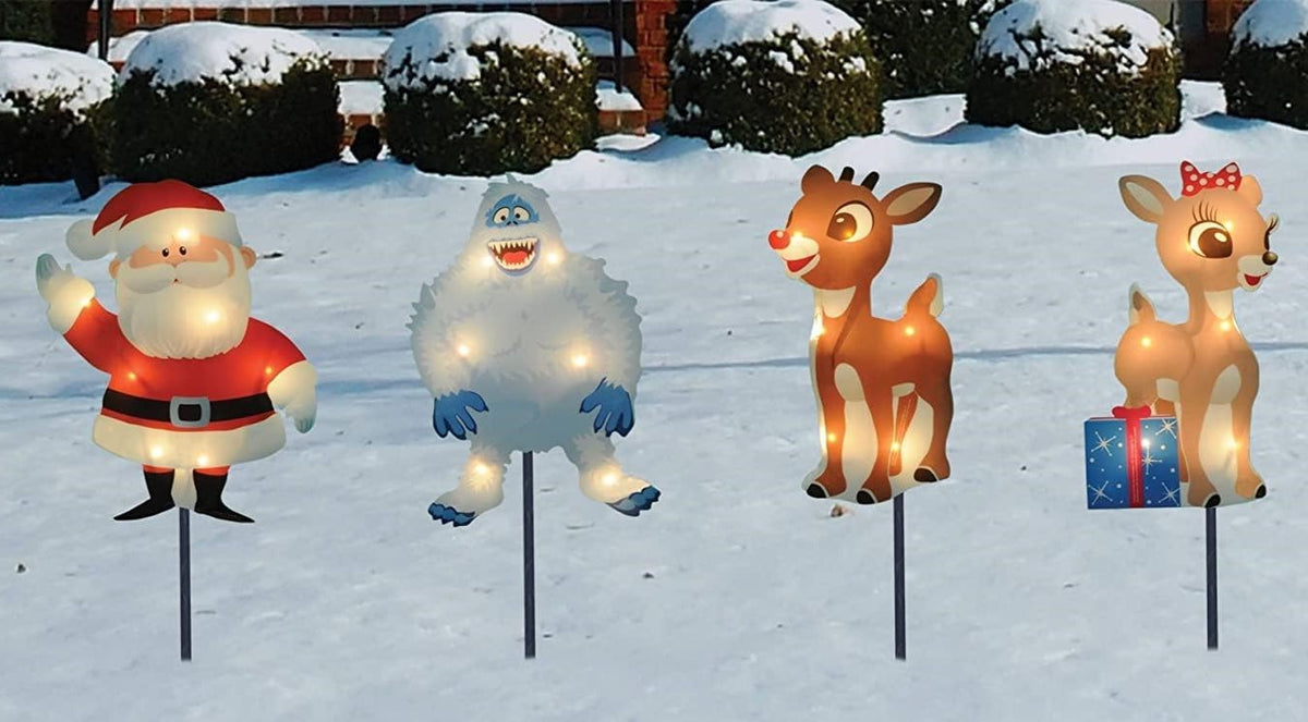 ProductWorks Rudolph the Red Nosed Reindeer Christmas 4-Pack Prelit Pathway Markers, 8 Inches