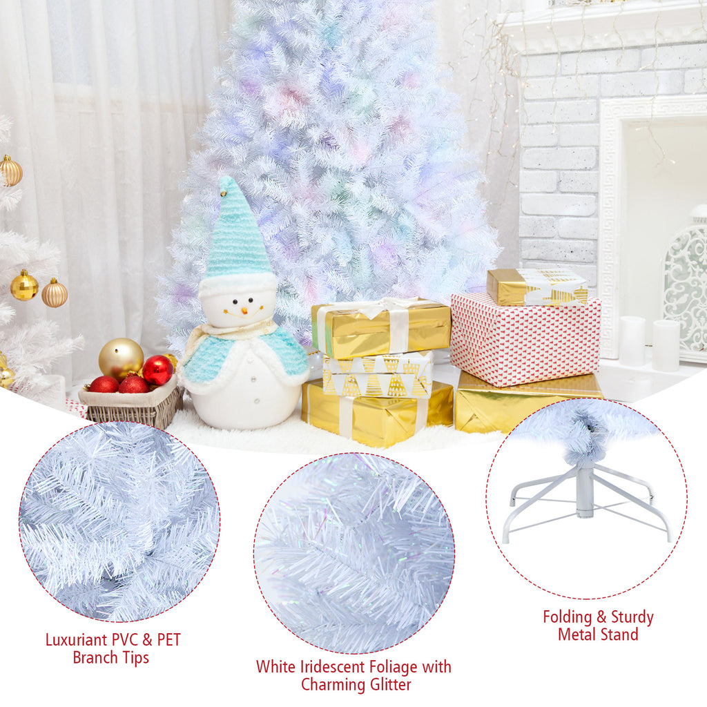 Topbuy 6FT White Realistic Xmas Tree, Lush Christmas Tree W/ 792 PVC & PET Branch Tips