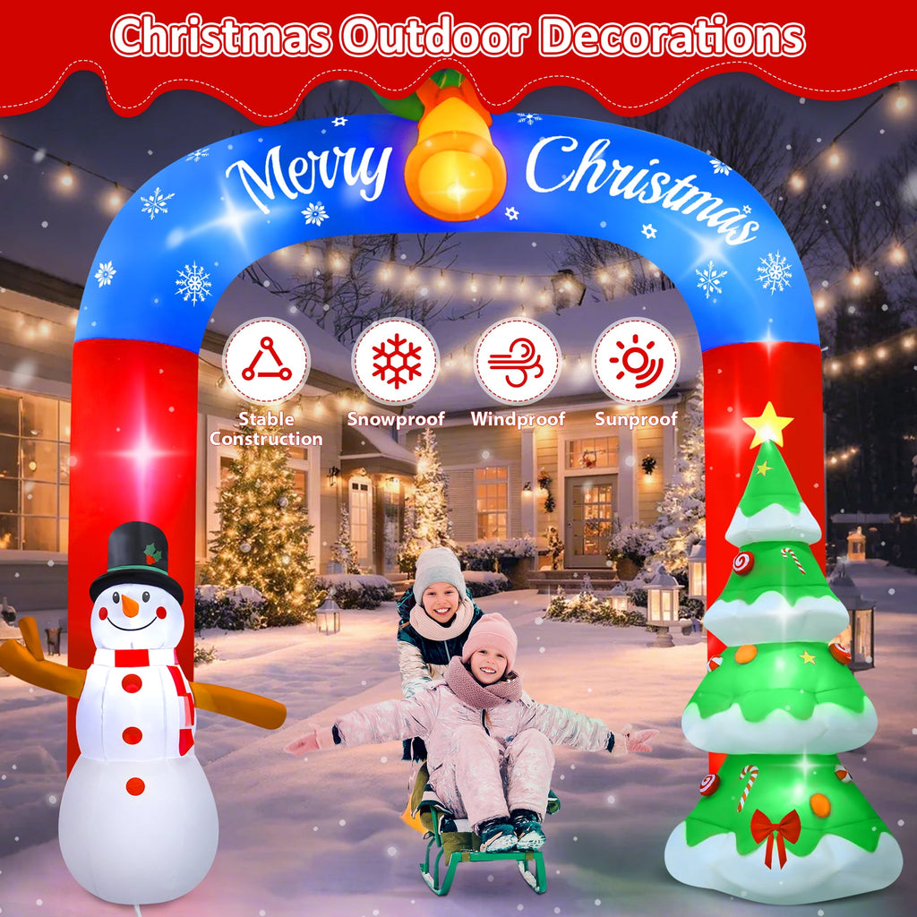 Yexmas 8FT Christmas Inflatable Archway,Christmas Blow Up Yard Decorations with Santa Claus and Snowman,Outdoor Christmas Decorations with Bow LED Lights