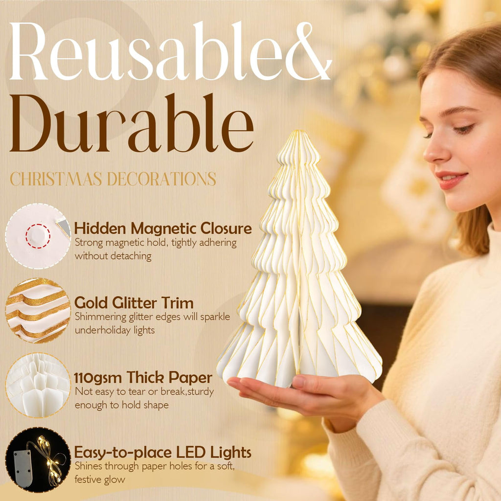 5 Pack Honeycomb Paper Christmas Trees, 3D Christmas Table Centerpieces for Mantel Tabletop Winter Home Decor