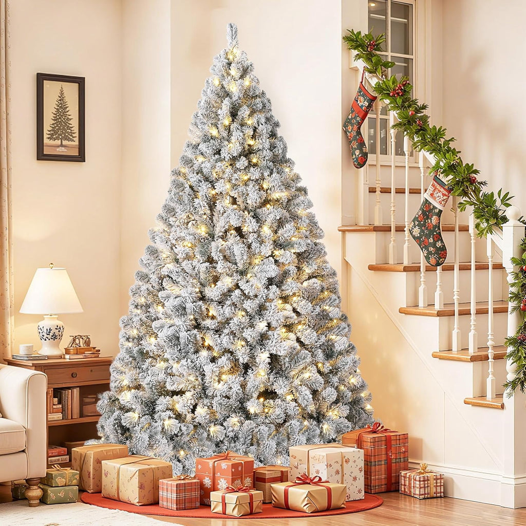 9FT Premium Spruce Artificial Christmas Tree, Pre-Lit with Realistic Hinged Branches, Heavy-Duty Foldable Metal Stand for Home, Office & Large Space Holiday Display