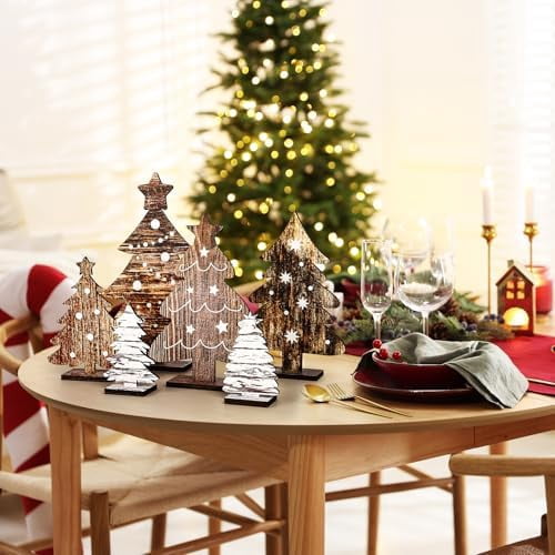 6 Piece Wooden Christmas Tree Tabletop Decor 6 Sizes Rustic Tiered Tray Centerpieces