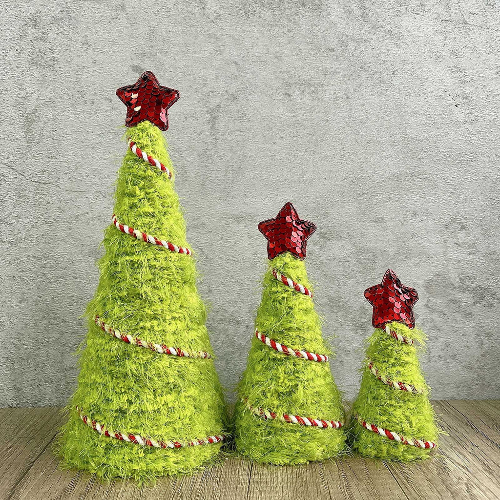 3 Pcs Lime Green Furry Christmas Tree Tabletop Yarn Christmas Decorations Mini Green Christmas Tree Centerpiece Artificial for Christmas Party Home Ornaments