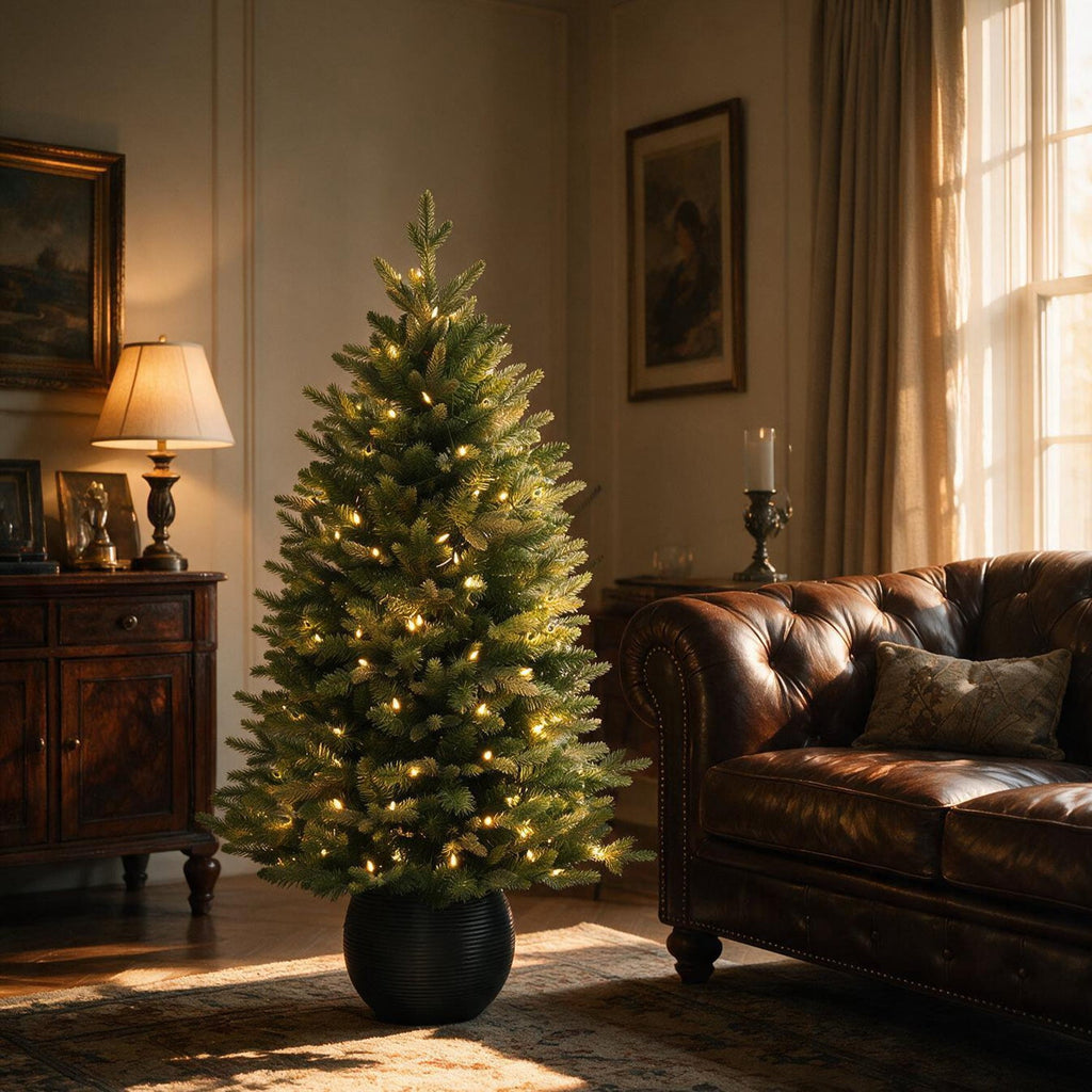 Vivatrees 3FT Potted Christmas Tree Pre-Lit with Warm White LED Lights Artificial Xmas Tree for Living Room Home Office Indoor Holiday Decoration