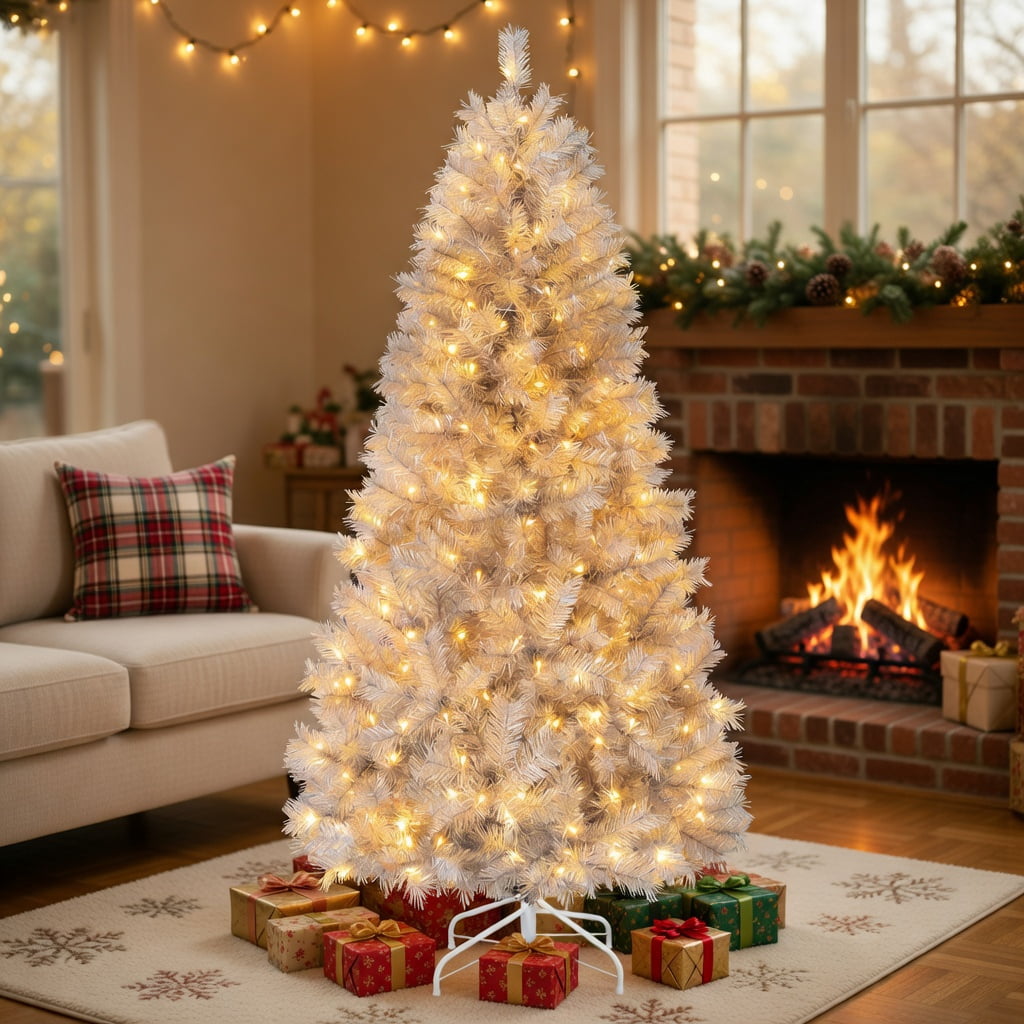 Resenkos 6-Ft Artificial Christmas Tree with Warm White LED Lighting - Silver