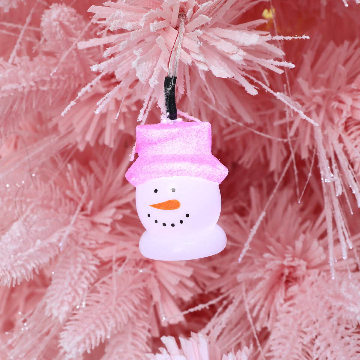 LuxenHome 5Ft Pink Cherry Blossom Christmas Tree with Fiber Optic Lights & Snowman Star Topper