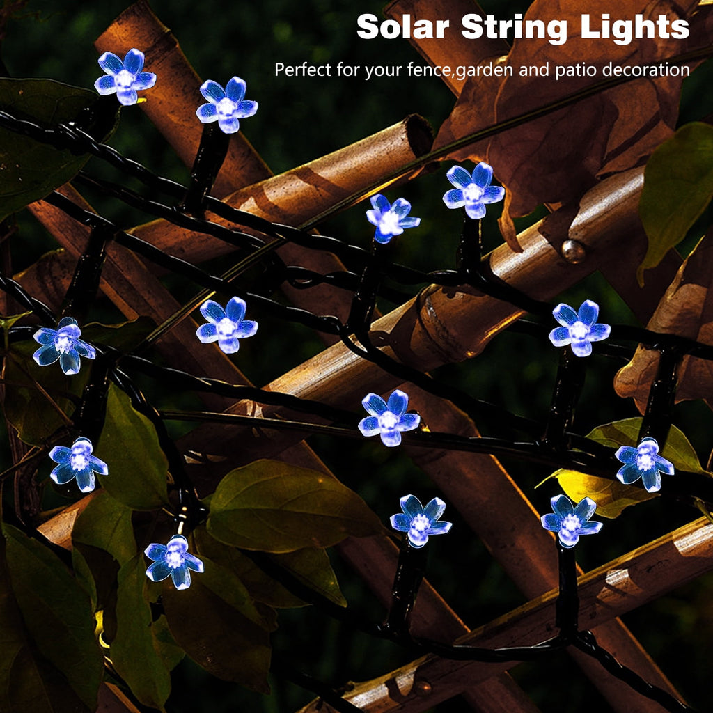 Rirool Cherry Blossom Solar String Lights Outdoor, 23FT 50 LED Flower Fairy Lights with 2 Lighting Modes, IP65 Waterproof Auto On/Off for Garden Patio Wedding Christmas Decor, Multicolor