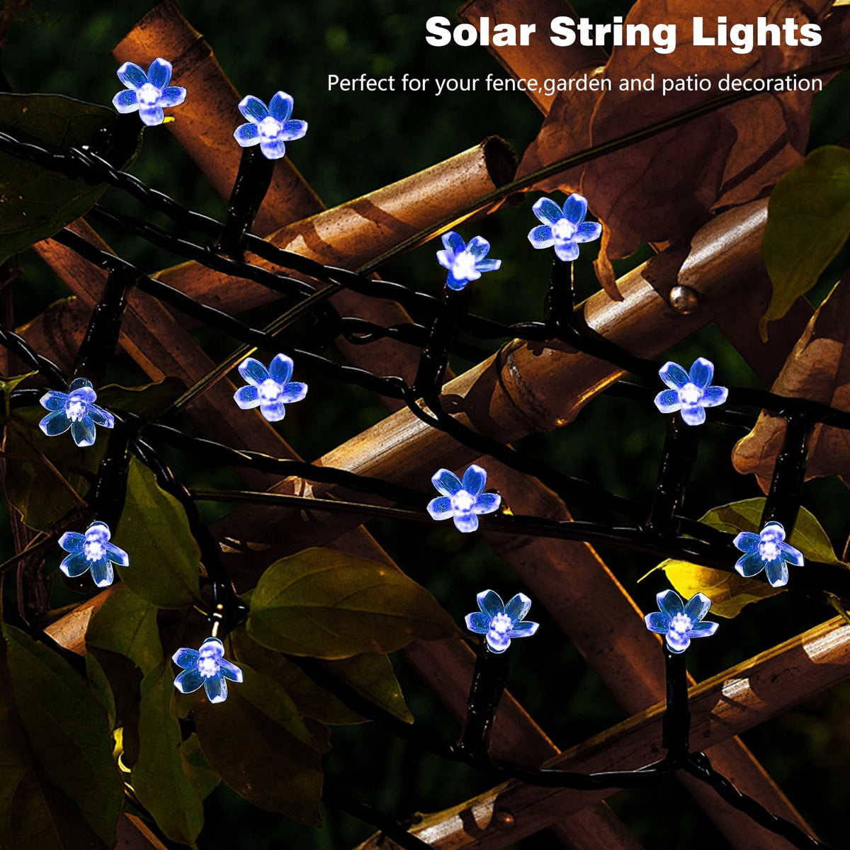 Rirool Cherry Blossom Solar String Lights Outdoor, 23FT 50 LED Flower Fairy Lights with 2 Lighting Modes, IP65 Waterproof Auto On/Off for Garden Patio Wedding Christmas Decor, Multicolor