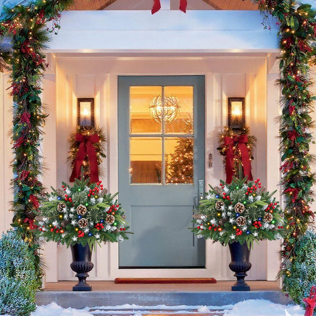 Ikfashoni 2 Pack Christmas Urn Filler, Pre-lit Outdoor Christmas Tree with Remote, Artificial Christmas Porch Pathway Decoration