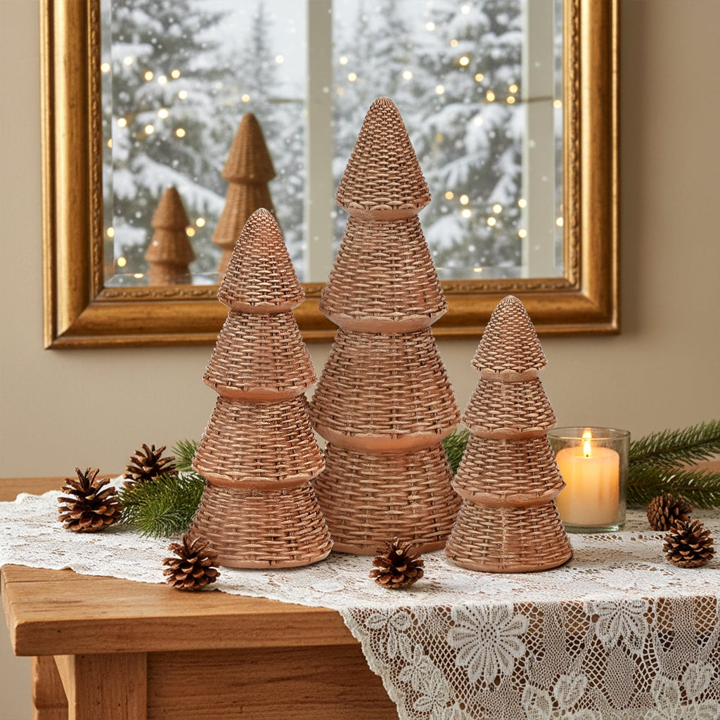 Ayieyill 3pcs Tabletop Christmas Tree Velvet Woven Resin Christmas Trees for Christmas Decor Indoor, Christmas Table Decor, Green