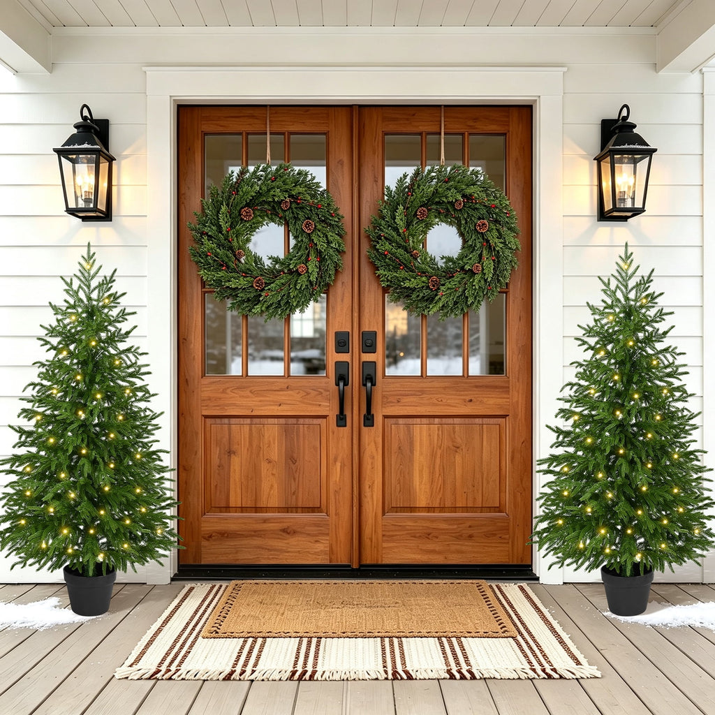 Yastouay 2FT Tabletop Christmas Tree Artificial Norfolk Pine Pre-Lit Xmas Tree with Lights for Front Porch Indoor Outdoor Christmas Decor
