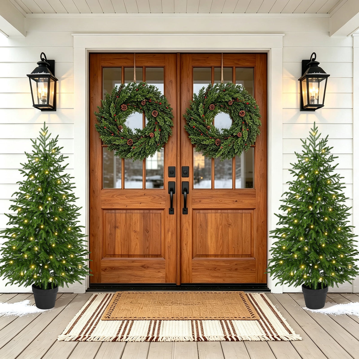 Yastouay 2FT Tabletop Christmas Tree Artificial Norfolk Pine Pre-Lit Xmas Tree with Lights for Front Porch Indoor Outdoor Christmas Decor