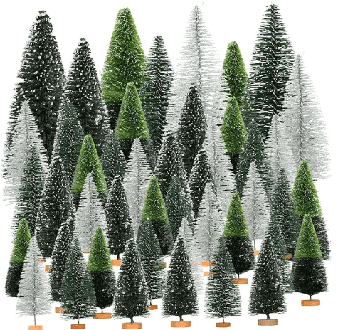 Ayieyill 30PCS Artificial Mini Christmas Trees, Mini Pine Tree Sisal Trees with Wood Base Bottle Brush Trees for Christmas Table Top Decor Winter Crafts Ornaments