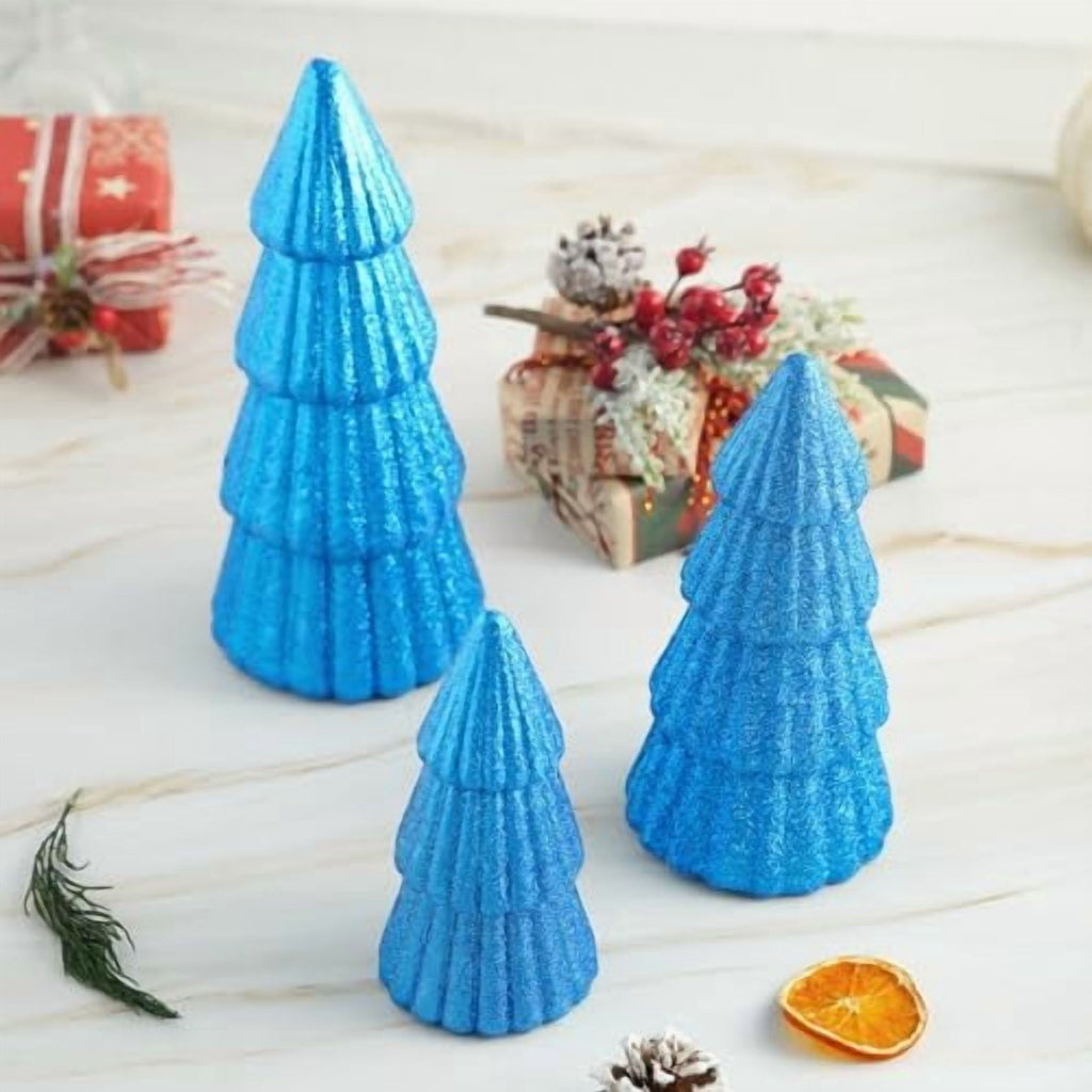 3Pcs Artificial Christmas Tree Decorations Glittering Foam Tabletop Xmas Tree Modern Christmas Centerpiece Decor for for Table Mantel Home Holiday Party Decor(Blue)