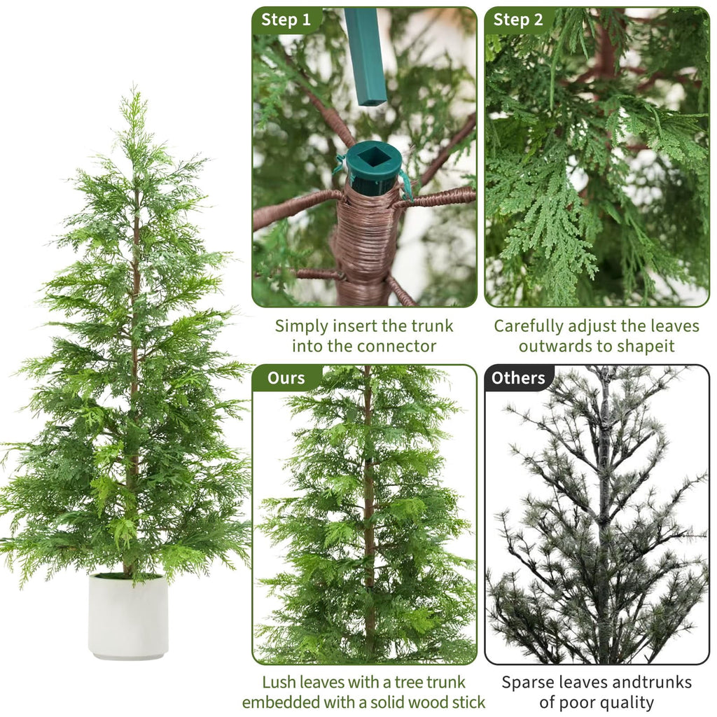 2 Pack 4Ft Artificial Cedar Topiary Trees for Front Porch Decor, Artificial Christmas Tree, Uv Rated Potted Plants, FauxPlants for Entryway, Living Room, Office, Apartment