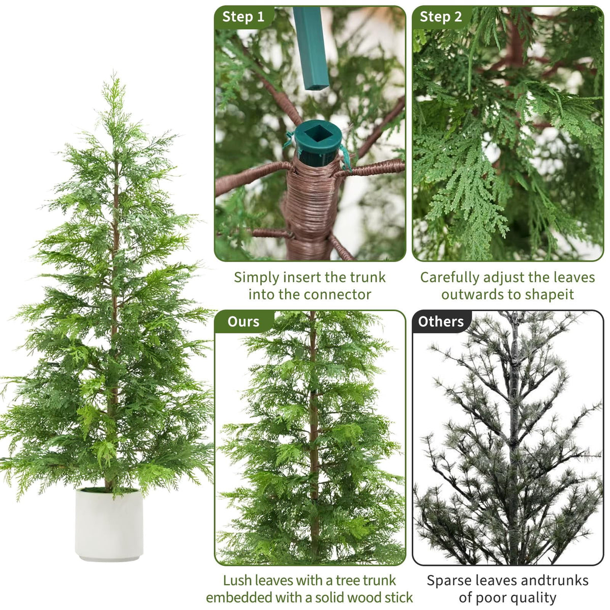2 Pack 4Ft Artificial Cedar Topiary Trees for Front Porch Decor, Artificial Christmas Tree, Uv Rated Potted Plants, FauxPlants for Entryway, Living Room, Office, Apartment