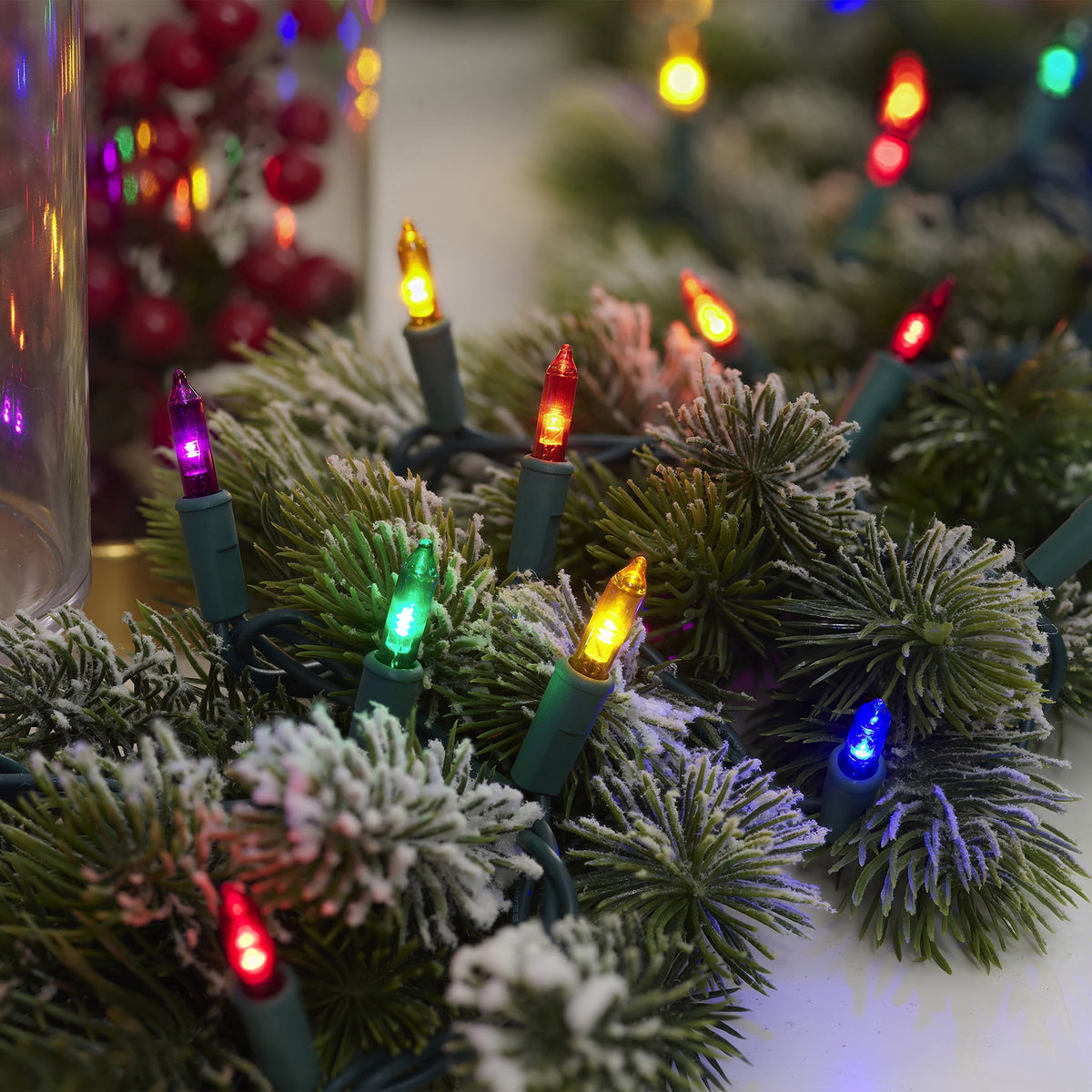 Indoor/Outdoor 100-Count LED Glass Mini Christmas String Lights, Warm White, Green Wire, 19.5', by Holiday Time