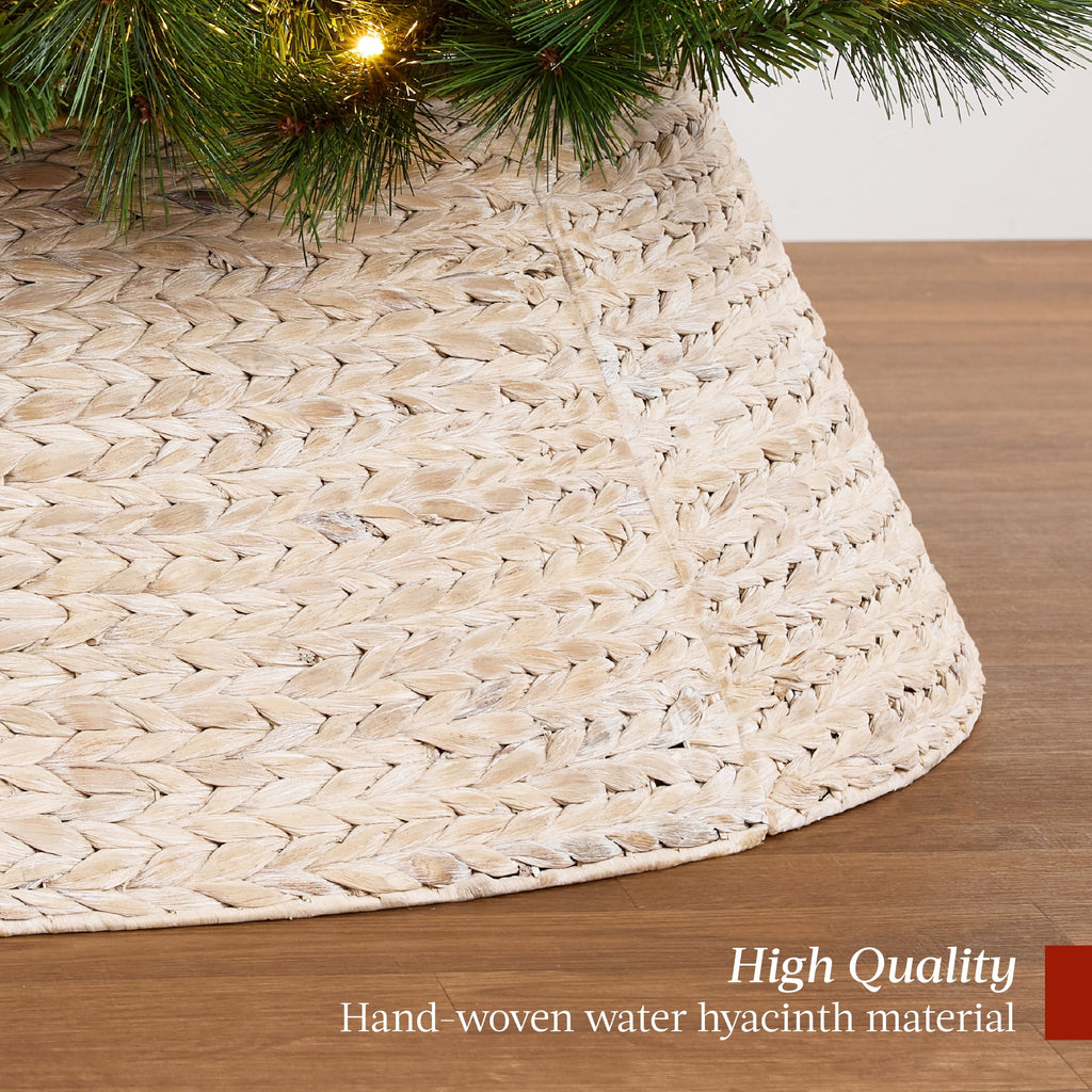 Best Choice Products 24in Woven Hyacinth Christmas Tree Collar, Tree Skirt Accessory w/ Cord Cut-Out - Chestnut