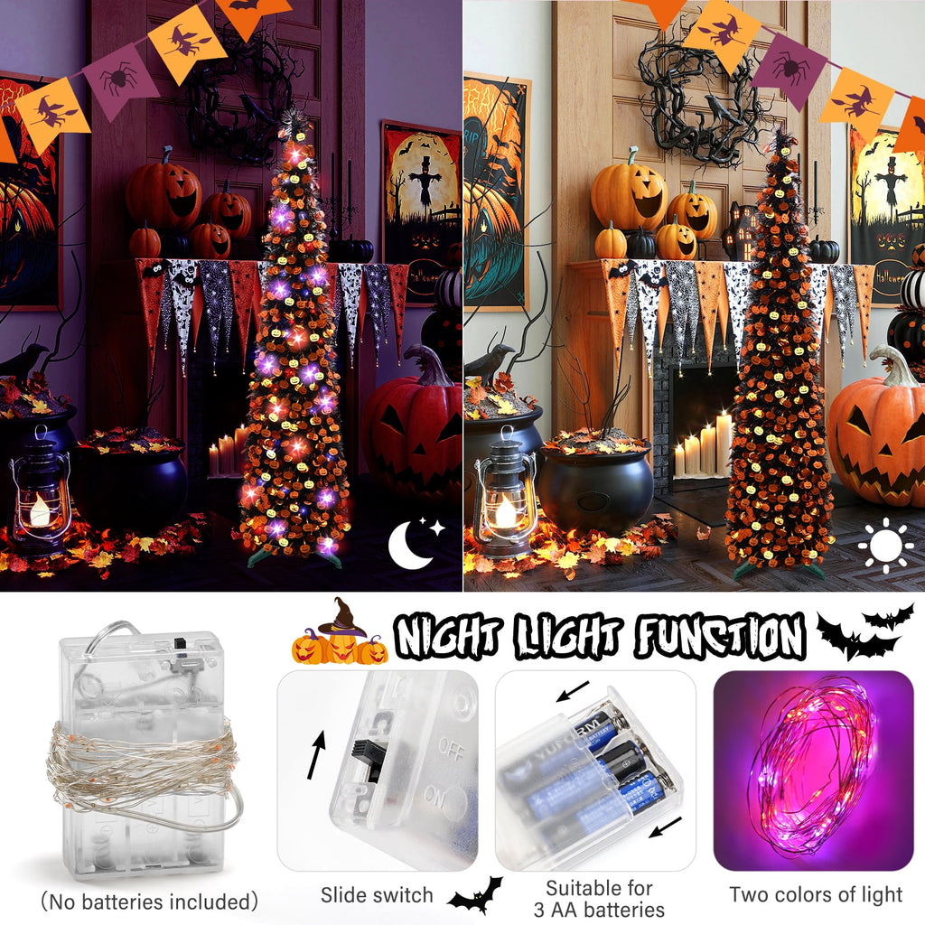 Ayieyill 5ft Halloween Tree Prelit, Pencil Pop up Tree with Light Halloween Decoration | Indoor | Black