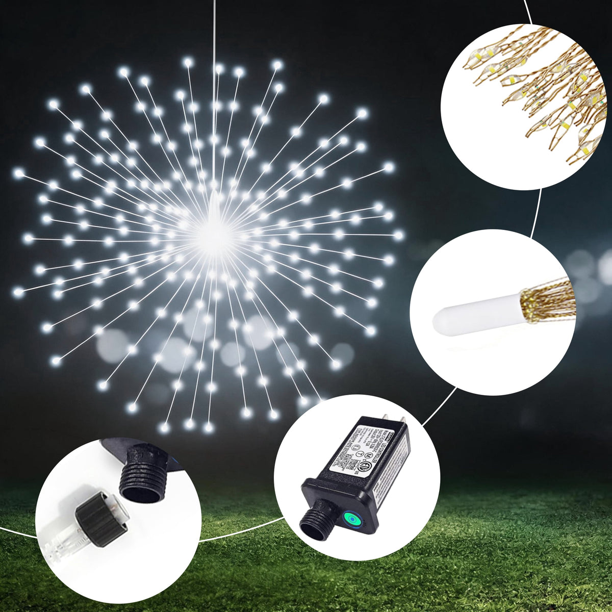 5-Pack LED Firework Lights, 450 LED Starburst String Lights with 8 Modes, Plug In Waterproof Fairy Christmas Lights for Garden Patio Indoor Outdoor Decor, Cool White