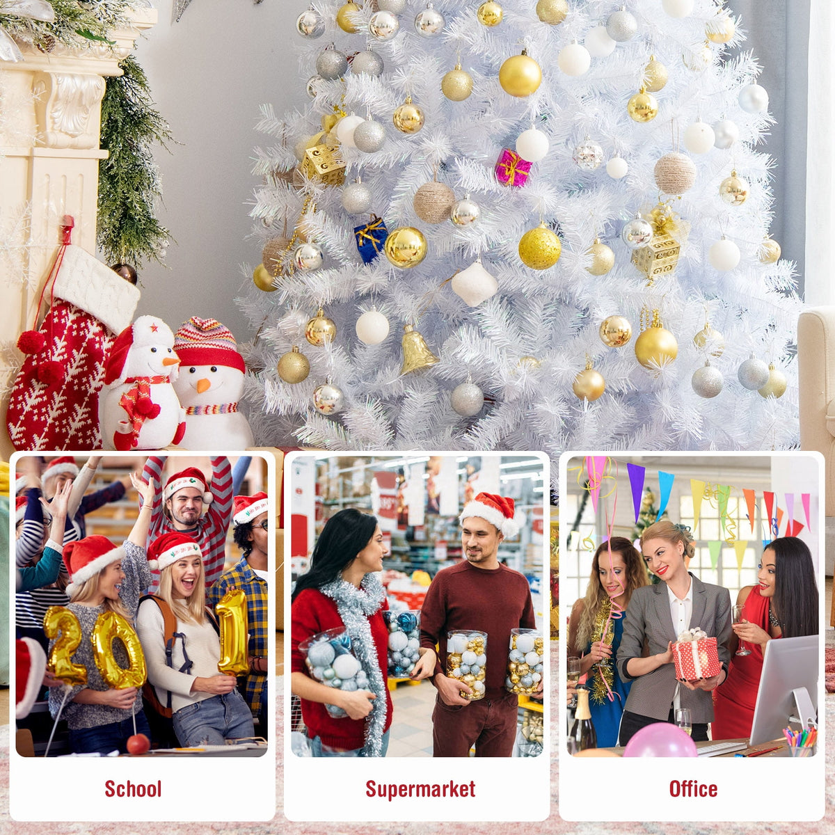 Topbuy 6FT White Realistic Xmas Tree, Lush Christmas Tree W/ 792 PVC & PET Branch Tips
