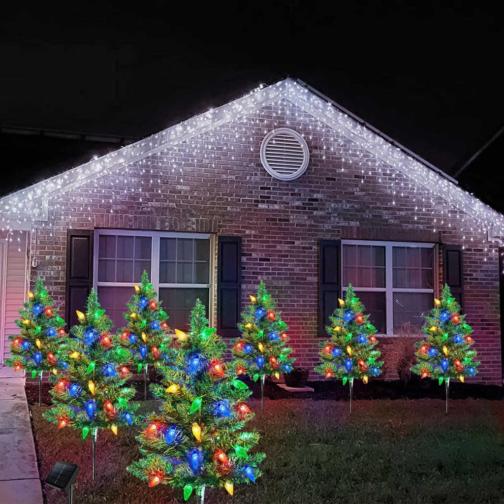 COCOBELA 4 Set Solar Christmas Tree 80pcs Multicolor LED Christmas Lights for Outdoor Christmas Decorations,Solar Powered Prelit Small Christmas Tree for Outside Pathway Garden Yard Decor