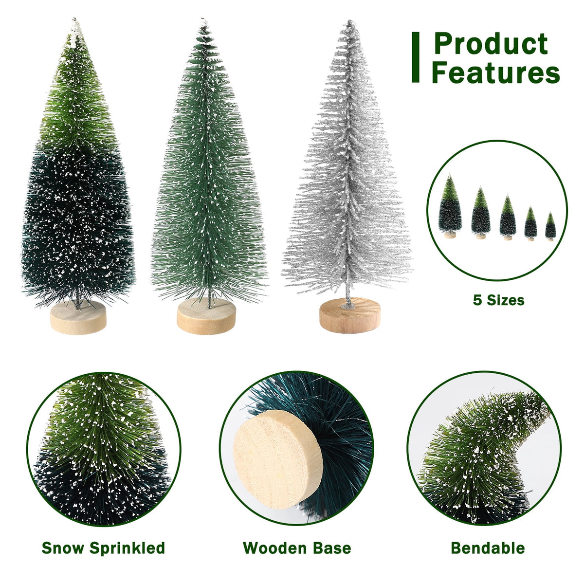 Ayieyill 30PCS Artificial Mini Christmas Trees, Mini Pine Tree Sisal Trees with Wood Base Bottle Brush Trees for Christmas Table Top Decor Winter Crafts Ornaments