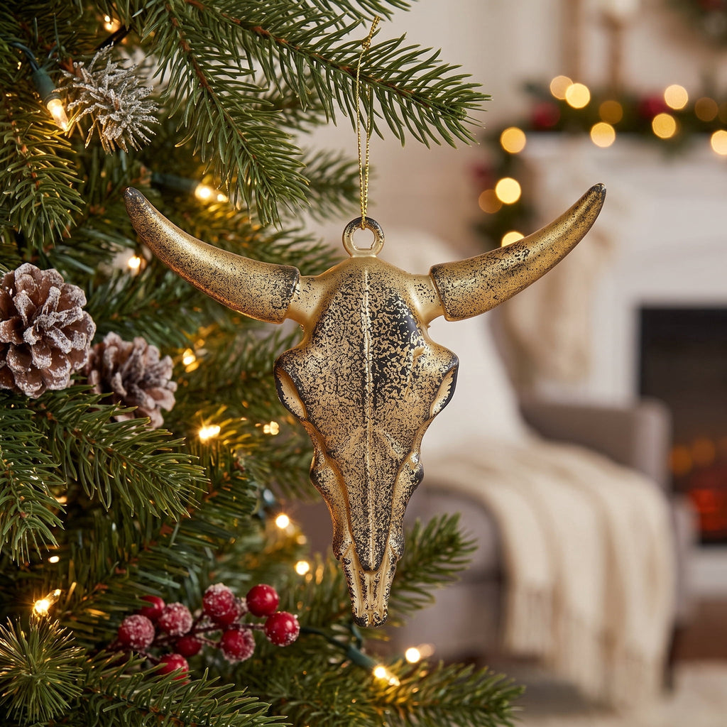 Antique Gold Cow Skull Christmas Ornament, 4", by Holiday Time