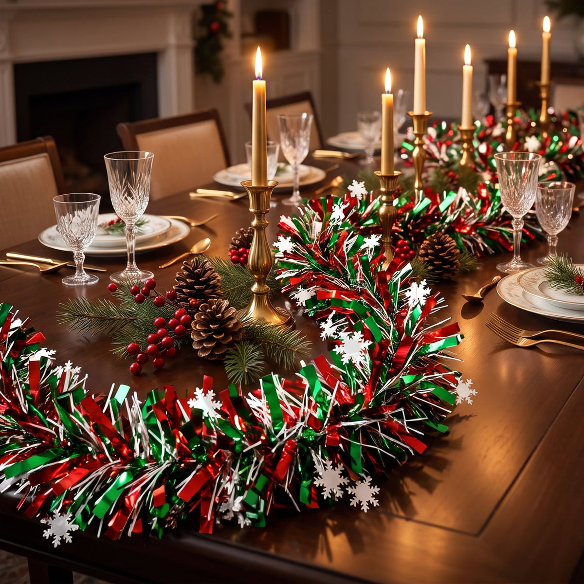 Ayieyill 33ft Tinsel Garland Hanging Christmas Tree Garland for Christmas Tree Decorations Indoor, Iridescent