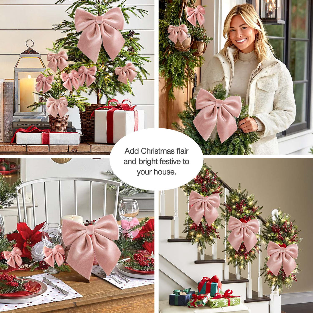 Ayieyill 13 Pack Coquette Pink Bows for Christmas Tree, Large Velvet Christmas Bows for Wreaths Tree Fireplace Indoor Decor