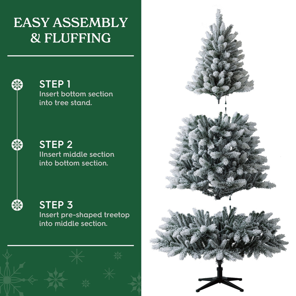 6.5' Pre-Lit Brewster Pine Snow-Flocked Green Artificial Christmas Tree with LumaDazzle Color-Changing Twinkle LED Lights and Stand, by Holiday Time