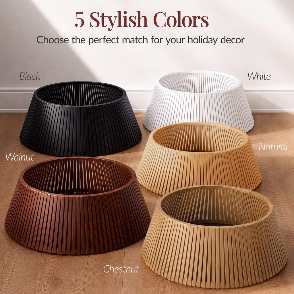 Best Choice Products 36in Christmas Tree Collar, Solid Wood Slatted Tree Skirt Holiday Accessory for Home - Walnut