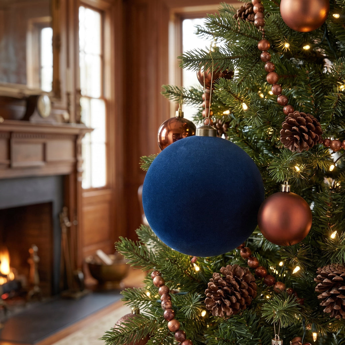 2-Count Dark Blue Jumbo Velvet-Feel Ball Shatterproof Christmas Ornaments, 7", by Holiday Time