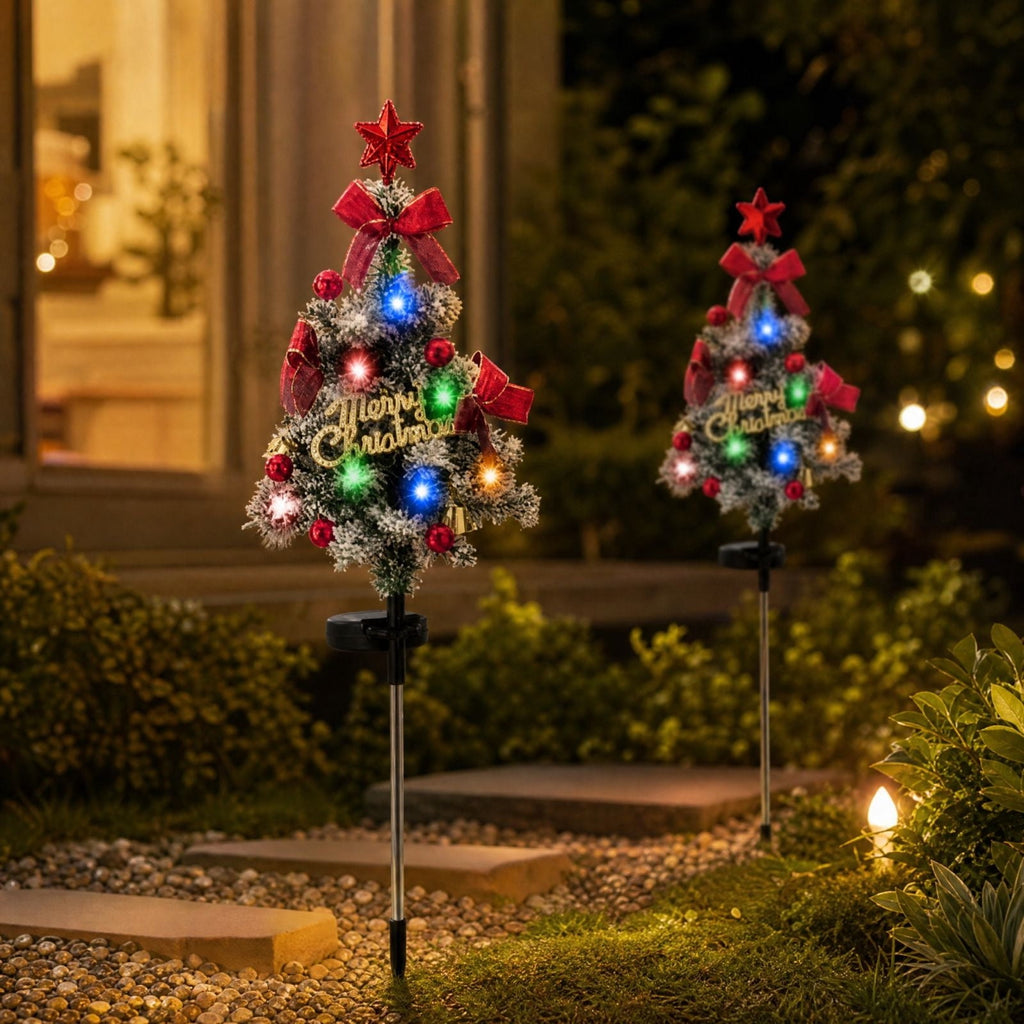 AuroraX Christmas Tree Christmas Decorations DIY 8 Lighting Modes Solar Waterproof Lighted Holiday Yard Stakes Indoor Outdoor Lights Patio Christmas Decorations