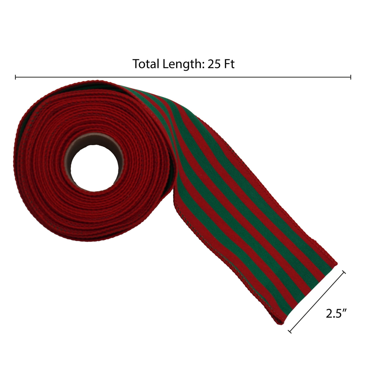 Red and Green Striped Christmas Ribbon, 2.5" x 25', by Holiday Time