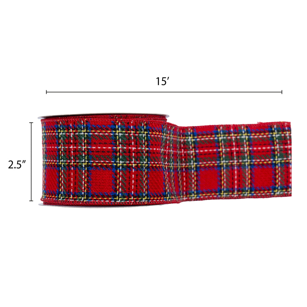 My Texas House Red Plaid Christmas Ribbon, 2.5" x 15'