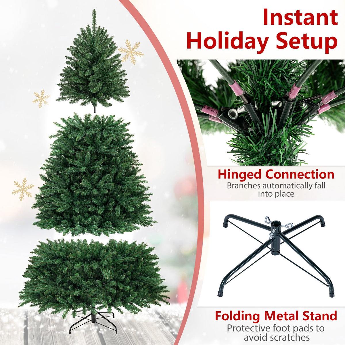 Costway 7.5 ft Unlit Artificial Fir Christmas Tree Hinged with 1968 Branch Tips Green