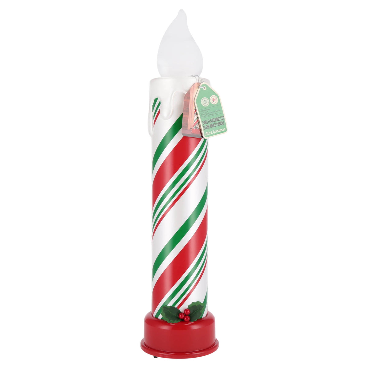 Mr. Christmas 24" Blow Mold Red, White and Green Striped Candle
