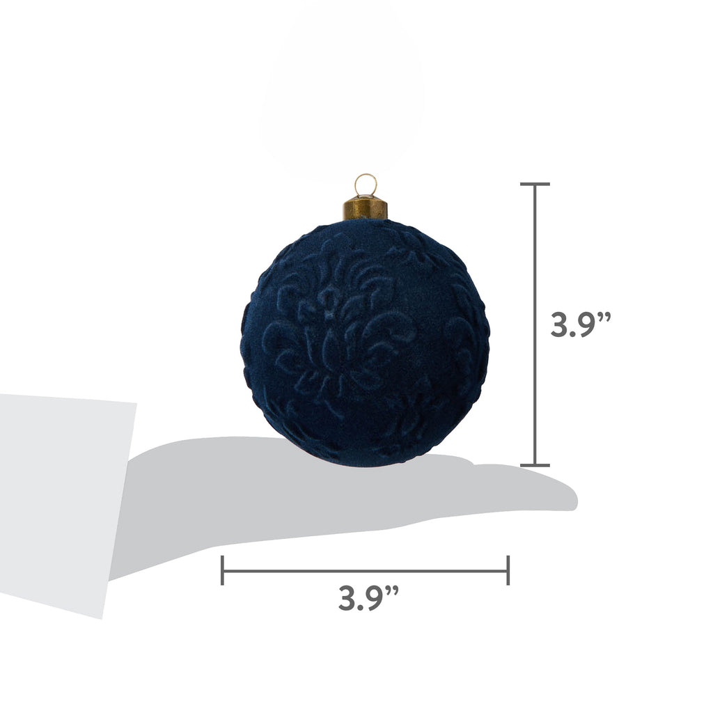 4-Count Dark Blue Velvet-Feel Ball Shatterproof Christmas Ornaments, 3.9", by Holiday Time