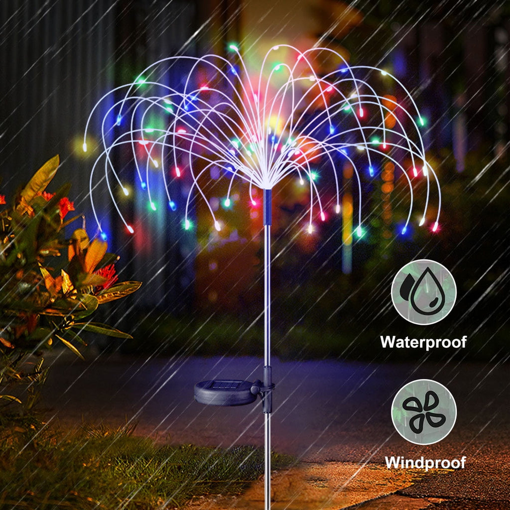 Rirool 2 Pack Solar Firework Lights, 120 LED Outdoor Garden Lights, Waterproof IP65 Pathway Yard Decor, DIY Copper Wire, Auto On/Off, Warm White