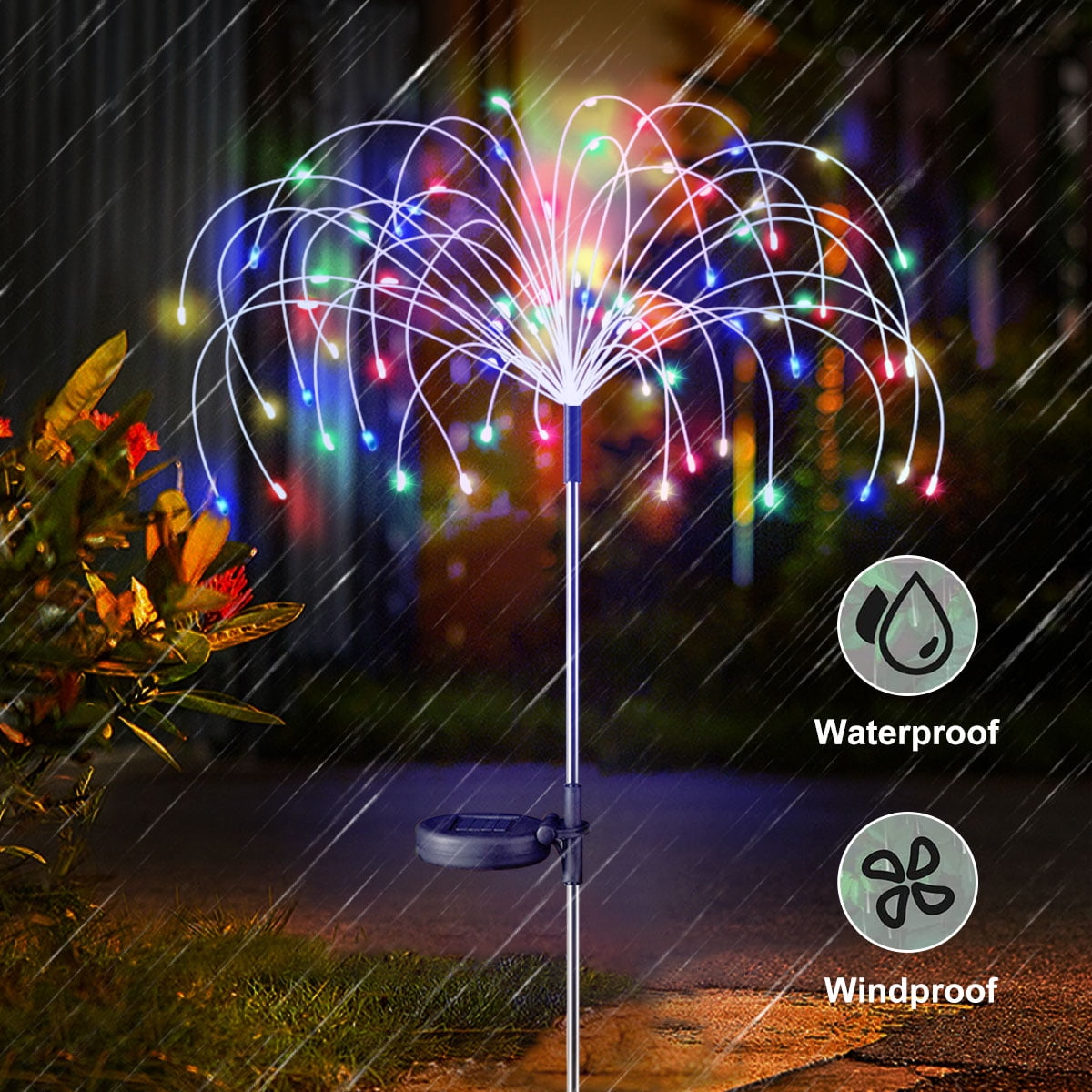 Rirool 2 Pack Solar Firework Lights, 120 LED Outdoor Garden Lights, Waterproof IP65 Pathway Yard Decor, DIY Copper Wire, Auto On/Off, Warm White