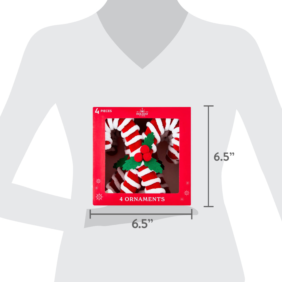 4-Count Red and White Fuzzy Candy Cane Christmas Ornaments, 6.5", by Holiday Time