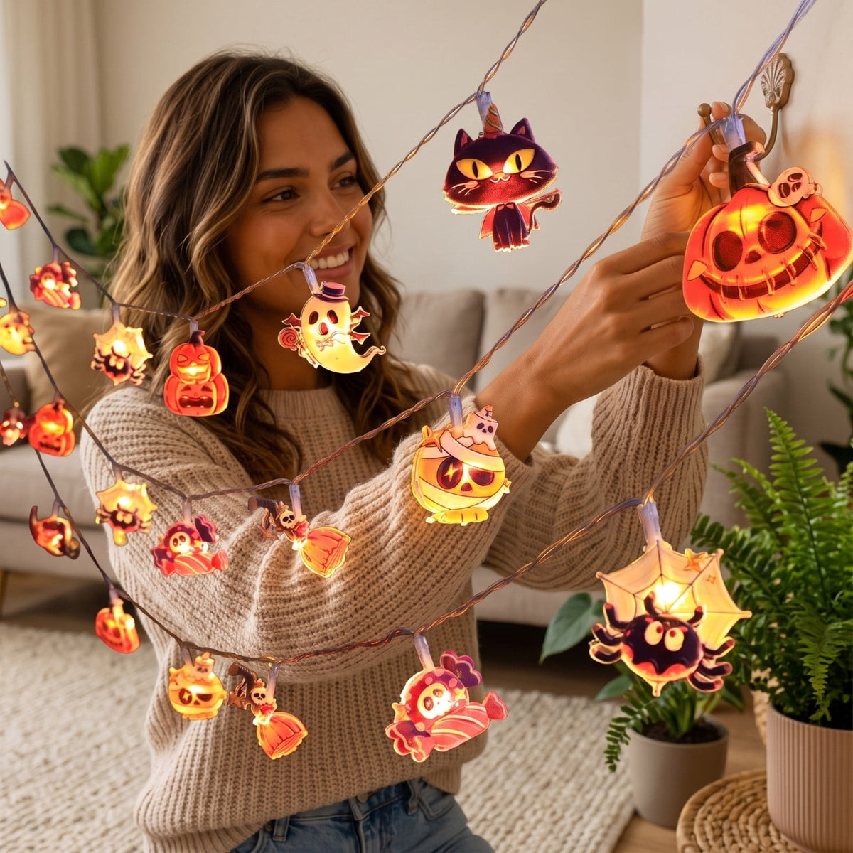 AZXY Halloween String Lights, Ghost Shaped White Halloween Lights, Indoor Outdoor Halloween Decor, Halloween Party Indoor Decor, Battery 5 FT Halloween Decorations, Stair Mantel Patio Halloween Decor